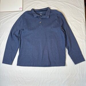 Van Heusen Never Tuck Mens Large Blue Long Sleeve Polo Shirt Classic Fit Heather